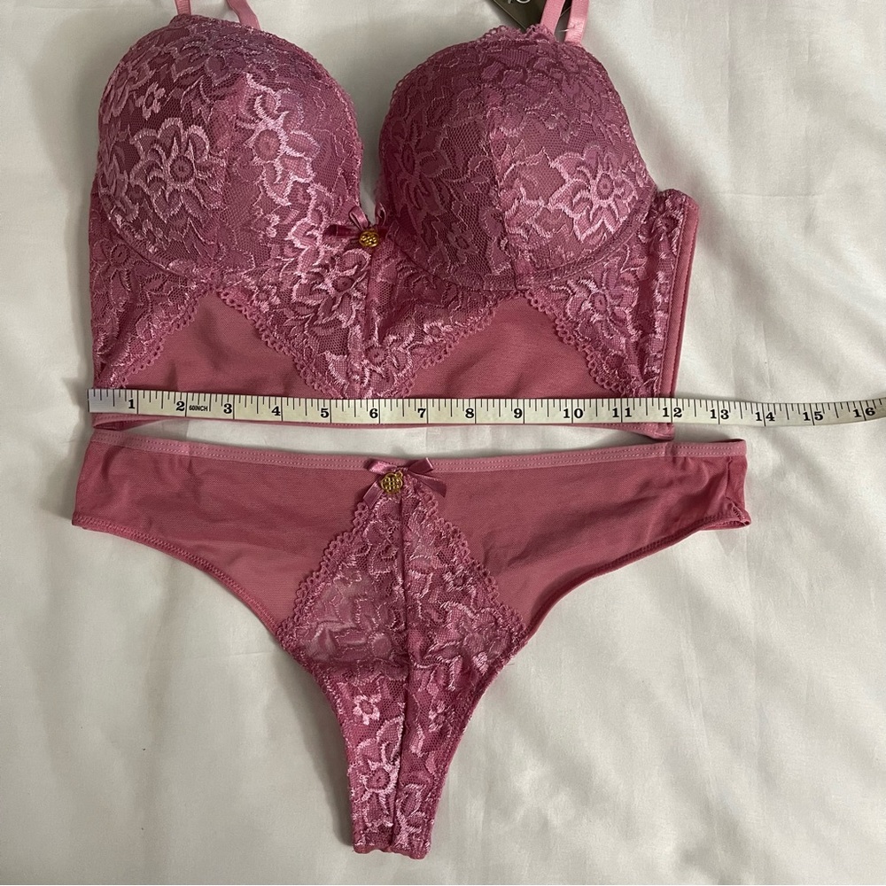 Violet long line mesh bra and lace thong two piece set - Picture 6 of 6